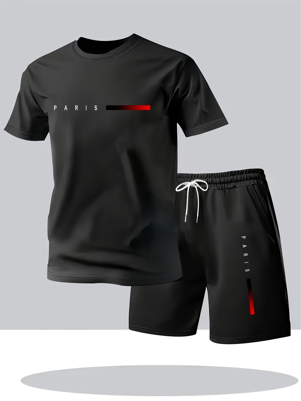 Summer Trend PARIS Print Pattern, Men's Fashion Casual T-shirt and Shorts Set Cole Hampton