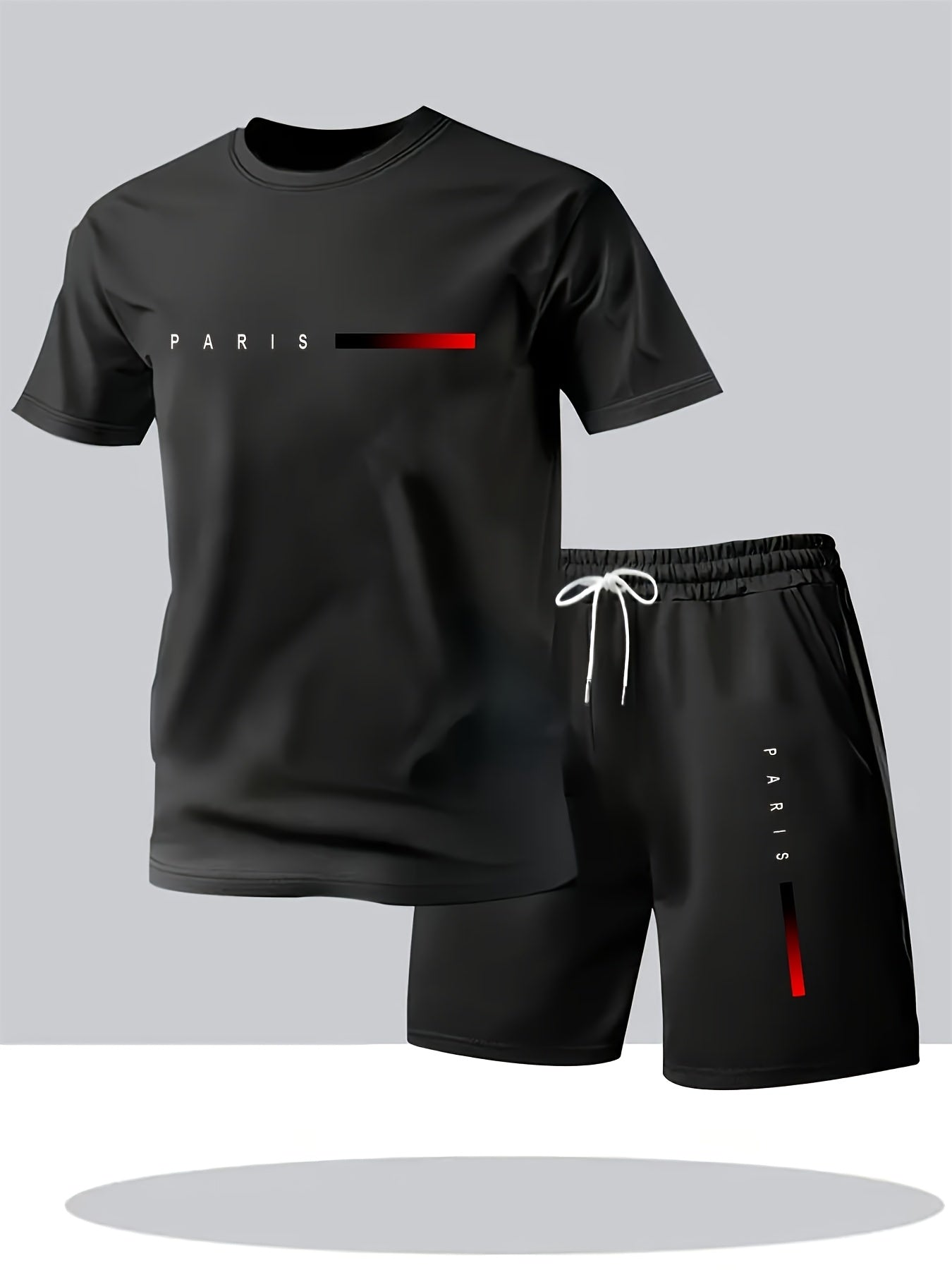Summer Trend PARIS Print Pattern, Men's Fashion Casual T-shirt and Shorts Set Cole Hampton