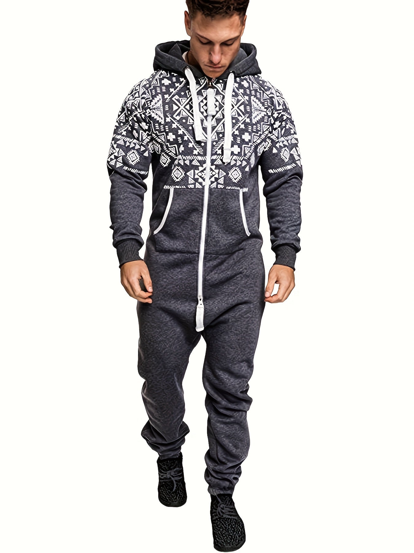 Cole Hampton Men's Hooded Fleece Jumpsuit, Full-Zip with Kangaroo Pocket