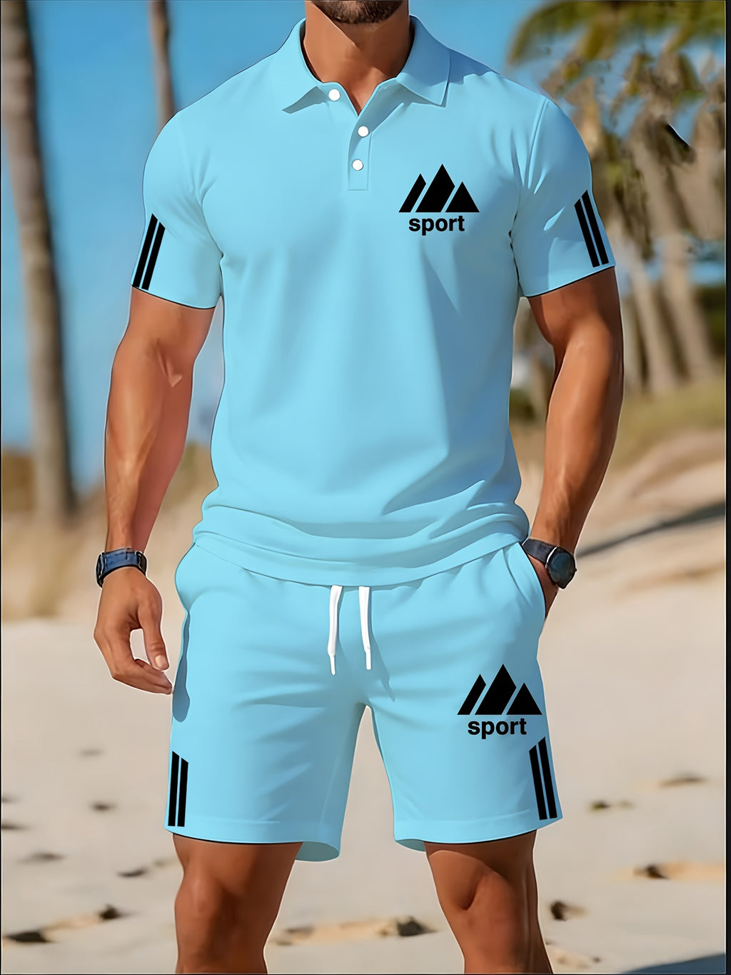 Cole Hampton Men's Polo Shirt & Shorts Set, Summer Casual Cole Hampton