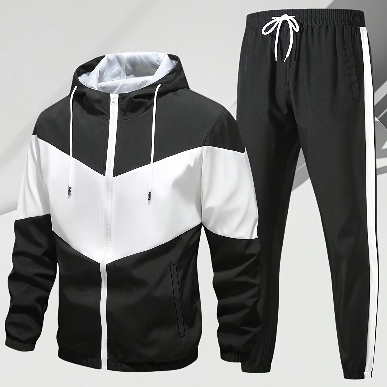 Men'S Casual 2pcs Athletic Set Unisex Couple All-Season Spring Autumn Loose Color-Block Athletic Outfit Hooded Sweater Zip-Up Jacket Long Sleeve Outerwear Long Pants Jogging Trousers Gym Workout Running Outdoor Set Elastic Pants Hoodie Top And Botto Cole Hampton