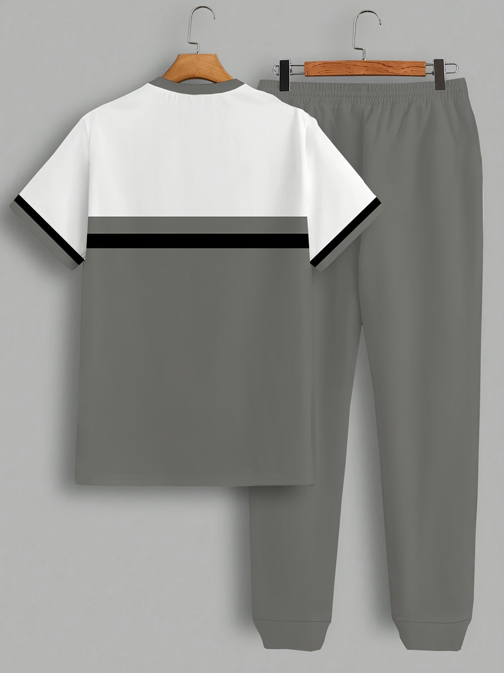 Men's Digital Printing Casual T-Shirt Pants Set - Polyester Blend, Round Neck, Slightly Stretchy, Spring/autumn Letter Printed Clothing, Regular Fit, Knitted Fabric, Suitable for Weekend Casual and Fashionable Wear Cole Hampton