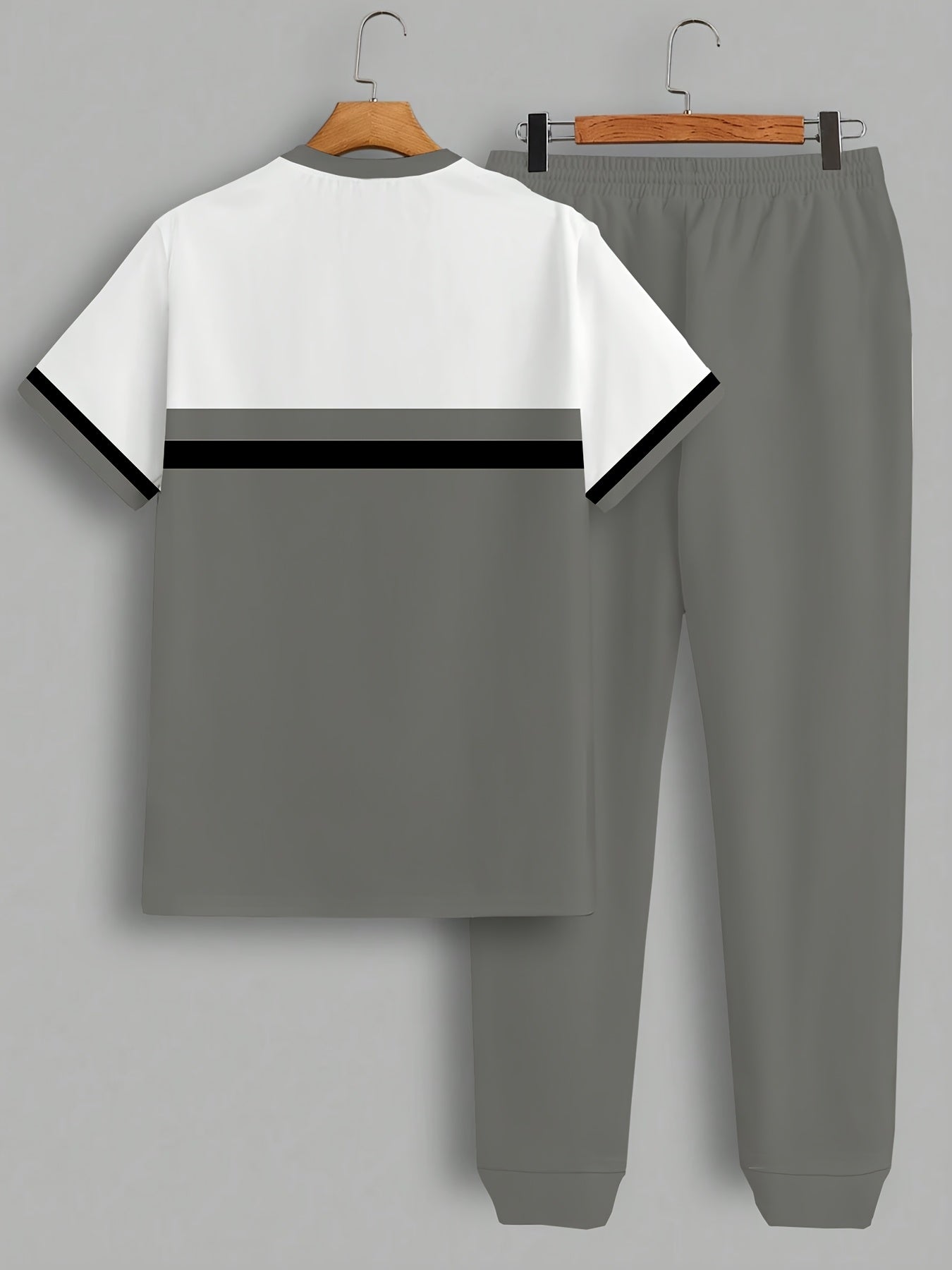 Men's Digital Printing Casual T-Shirt Pants Set - Polyester Blend, Round Neck, Slightly Stretchy, Spring/autumn Letter Printed Clothing, Regular Fit, Knitted Fabric, Suitable for Weekend Casual and Fashionable Wear Cole Hampton