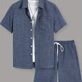 OBM Starry Men'S Solid Color Fresh Pocket Short Sleeve Shirt And Drawstring Double Slant Pockets Shorts Set Cole Hampton