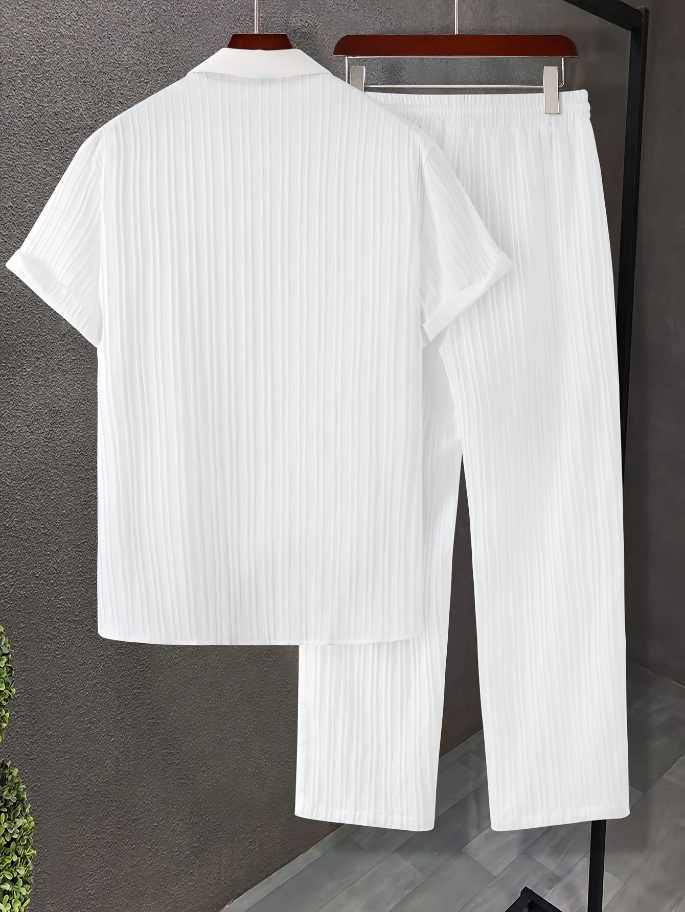 Men's Striped Casual Short-Sleeve Shirt + Casual Drawstring Lined Long Pants 2pcs Set with Elastic Waistband for Holiday Leisure Outings Cole Hampton