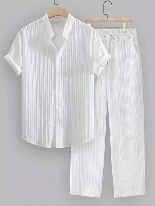 Cole Hampton Men's Striped Shirt & Pants Set, Stand Collar