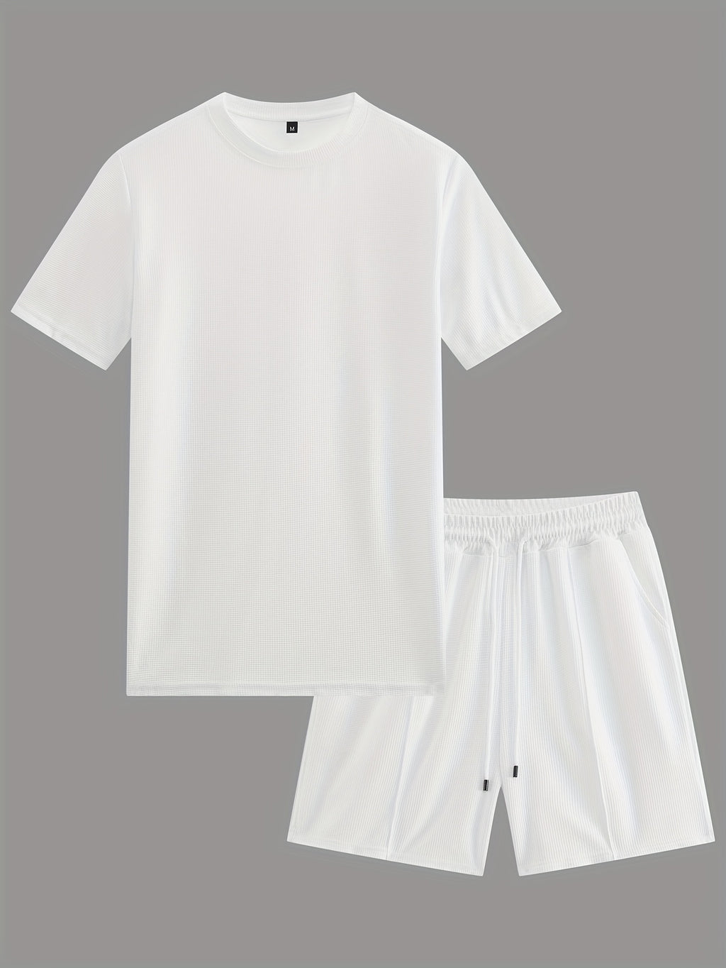 Men'S Waffle Round Neck Short Sleeve T-Shirt And Drawstring Shorts 2pcs Casual Athletic Regular Fit T-Shirt Top Spring Summer Outfit Cole Hampton
