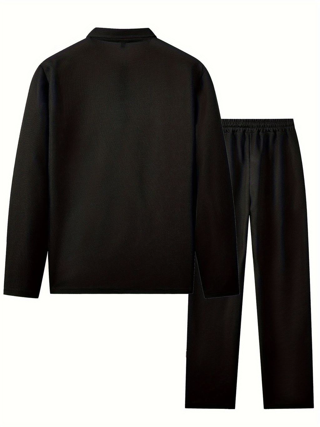 Men's 2pcs Solid Color Waffle Knit Casual Set: Long Sleeve Lapel Shirt, Long Sleeve Sweatshirt, and Solid Color Drawstring Pants. A Chic and Comfortable Casual Set Suitable for Men's Daily Casual Wear, Vacation Wear, and Spring/autumn Menswear Cole Hampton