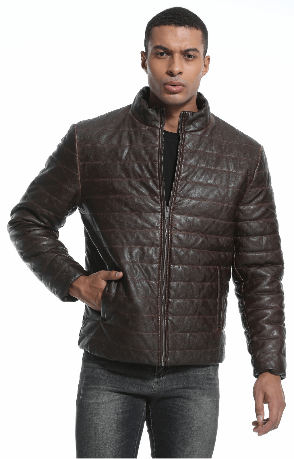 Arden Jacket – Men's Quilted Faux Leather Jacket – Modern Puffer Style Cole Hampton