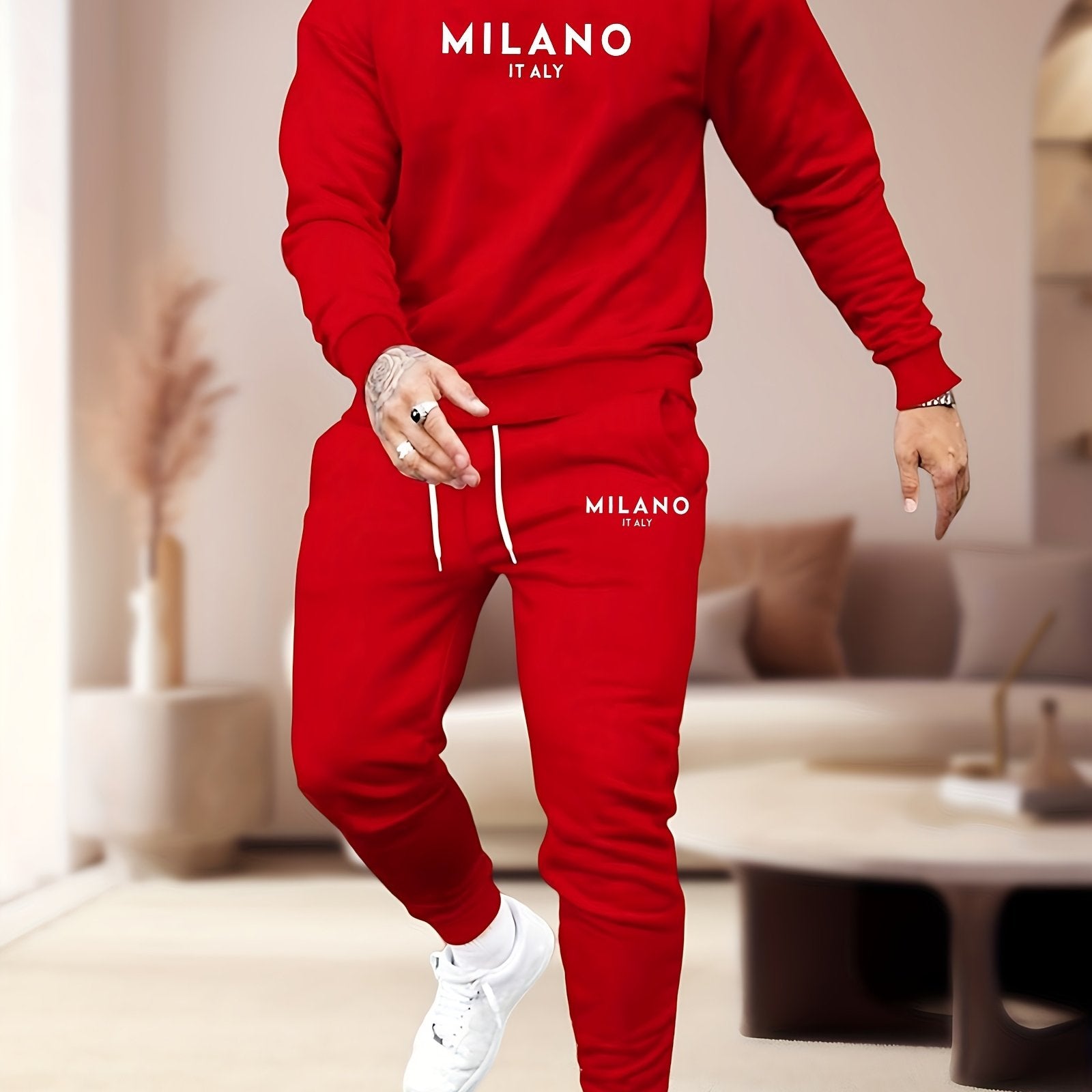 Print Men's 2pcs Set Trendy Apparel Printed Sweatshirt and Long Pants 2pcs Set Sweatshirt Long Pants Sweatshirt and Jogger Pants Set Cole Hampton