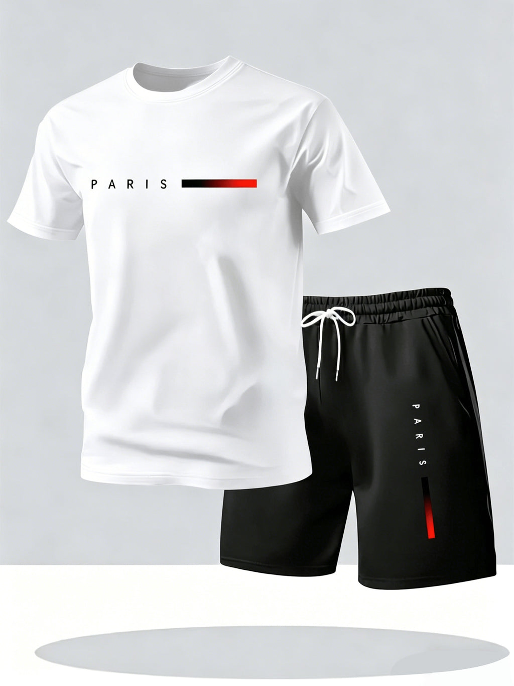 Summer Trend PARIS Print Pattern, Men's Fashion Casual T-shirt and Shorts Set Cole Hampton