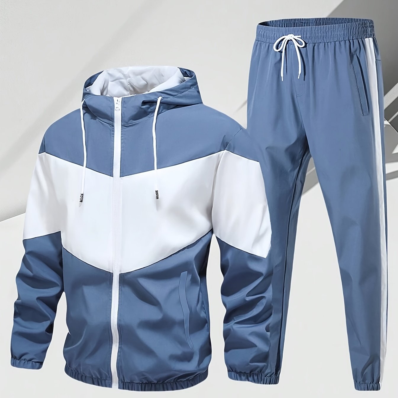Men'S Casual 2pcs Athletic Set Unisex Couple All-Season Spring Autumn Loose Color-Block Athletic Outfit Hooded Sweater Zip-Up Jacket Long Sleeve Outerwear Long Pants Jogging Trousers Gym Workout Running Outdoor Set Elastic Pants Hoodie Top And Botto Cole Hampton