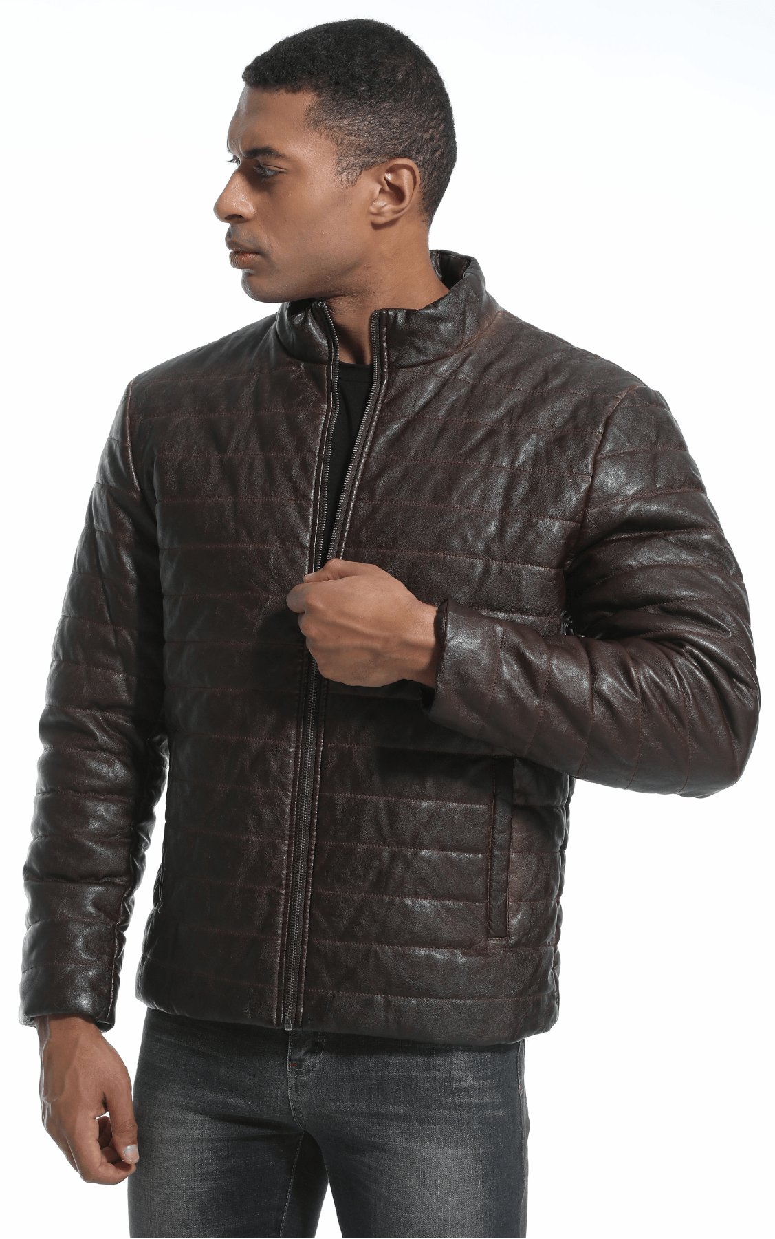 Arden Jacket – Men's Quilted Faux Leather Jacket – Modern Puffer Style Cole Hampton