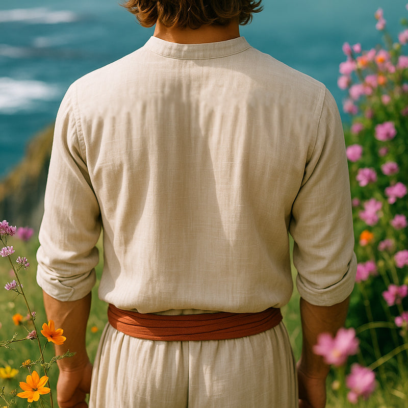 Robert | Men's Bohemian Grandad Collar Linen Shirt Cole Hampton