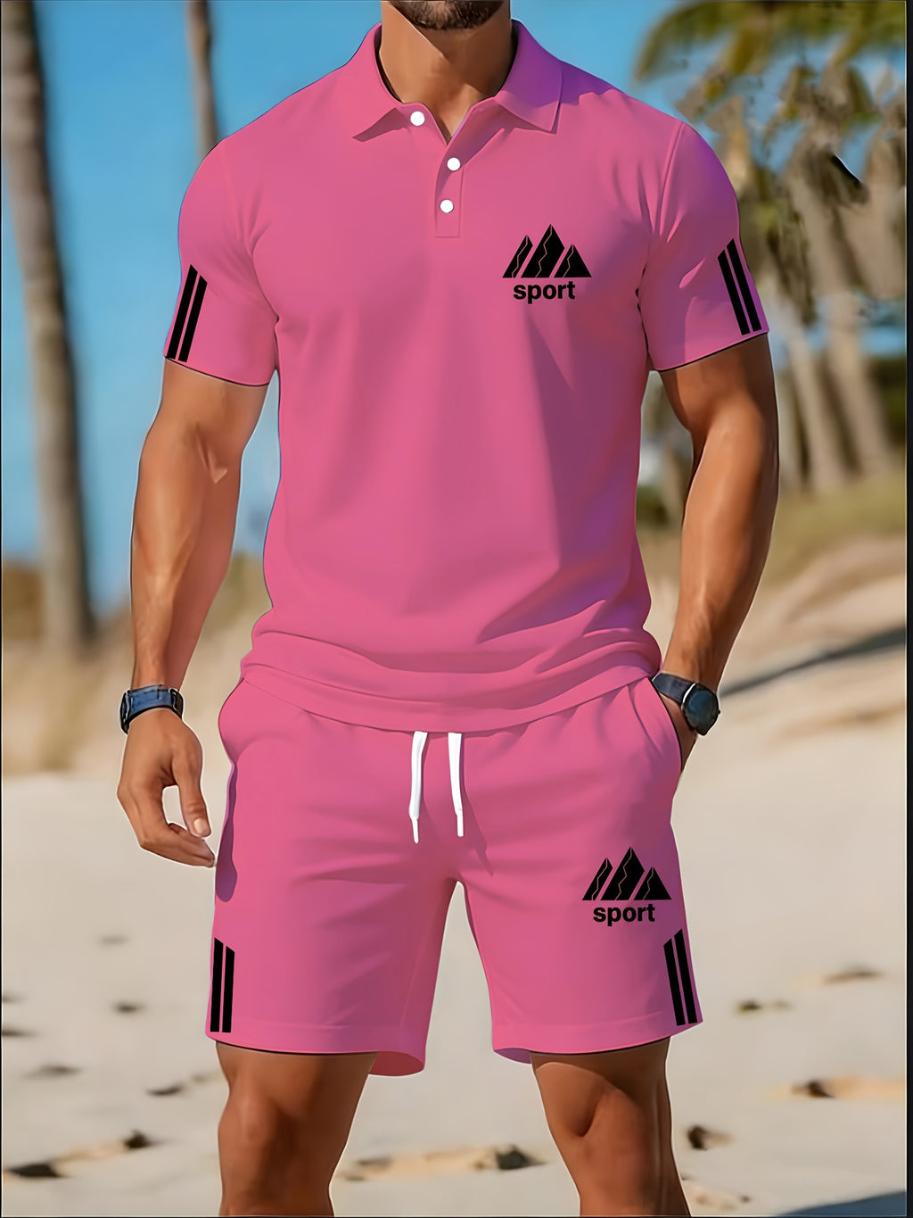 Cole Hampton Men's Polo Shirt & Shorts Set, Summer Casual Cole Hampton