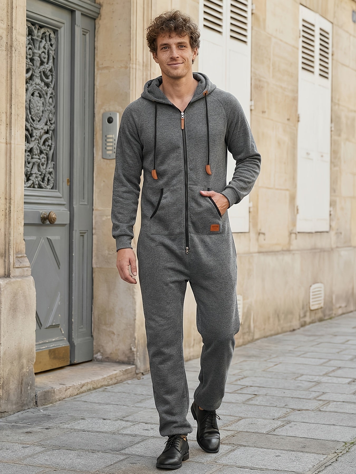 Cole Hampton Men's Hooded Fleece Jumpsuit, Full-Zip with Kangaroo Pocket