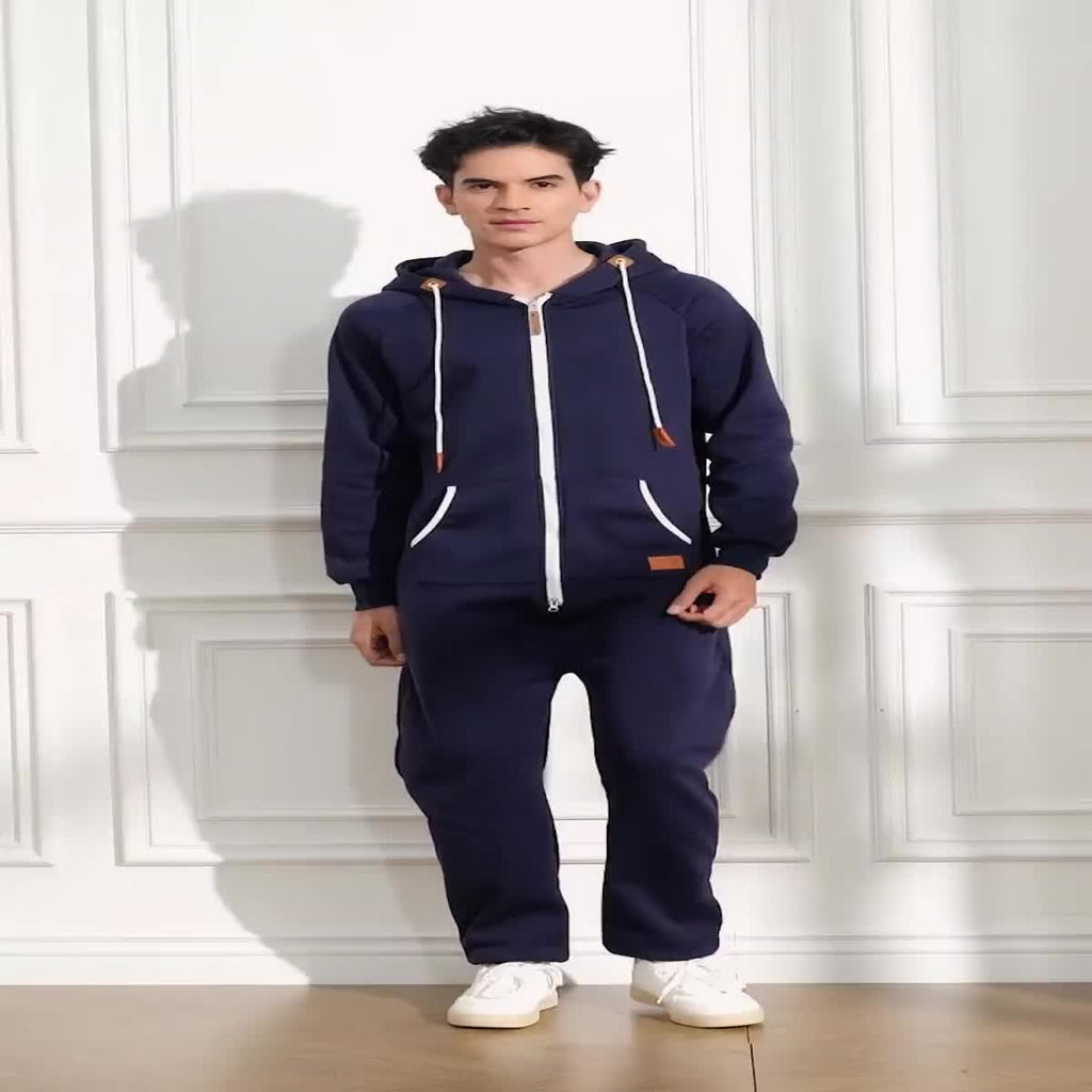 Cole Hampton Men's Hooded Fleece Jumpsuit, Full-Zip with Kangaroo Pocket