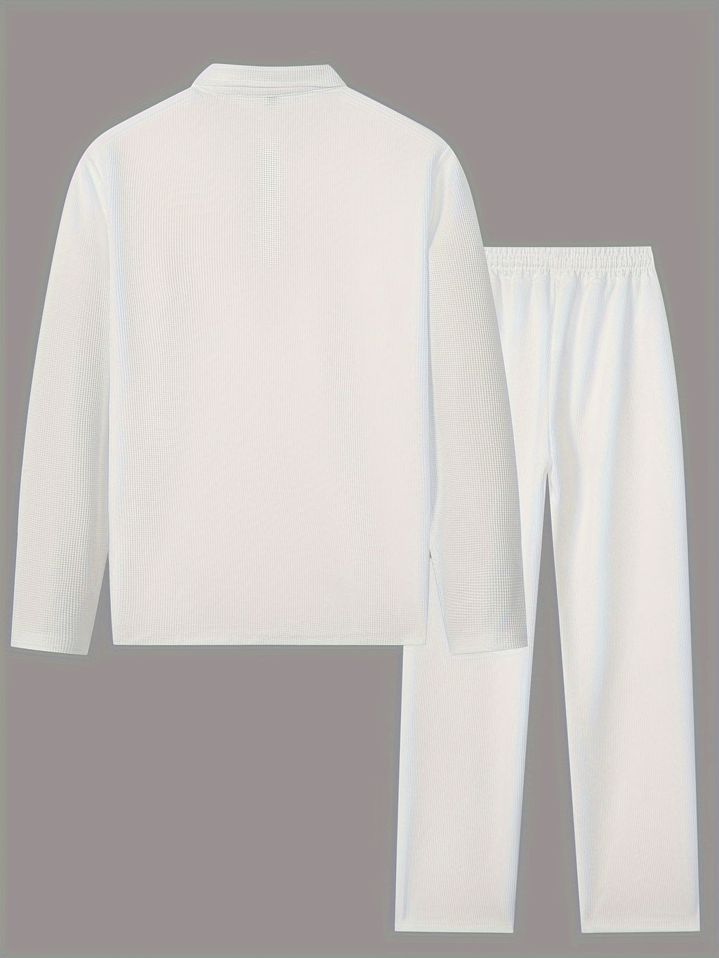 Men's 2pcs Solid Color Waffle Knit Casual Set: Long Sleeve Lapel Shirt, Long Sleeve Sweatshirt, and Solid Color Drawstring Pants. A Chic and Comfortable Casual Set Suitable for Men's Daily Casual Wear, Vacation Wear, and Spring/autumn Menswear Cole Hampton