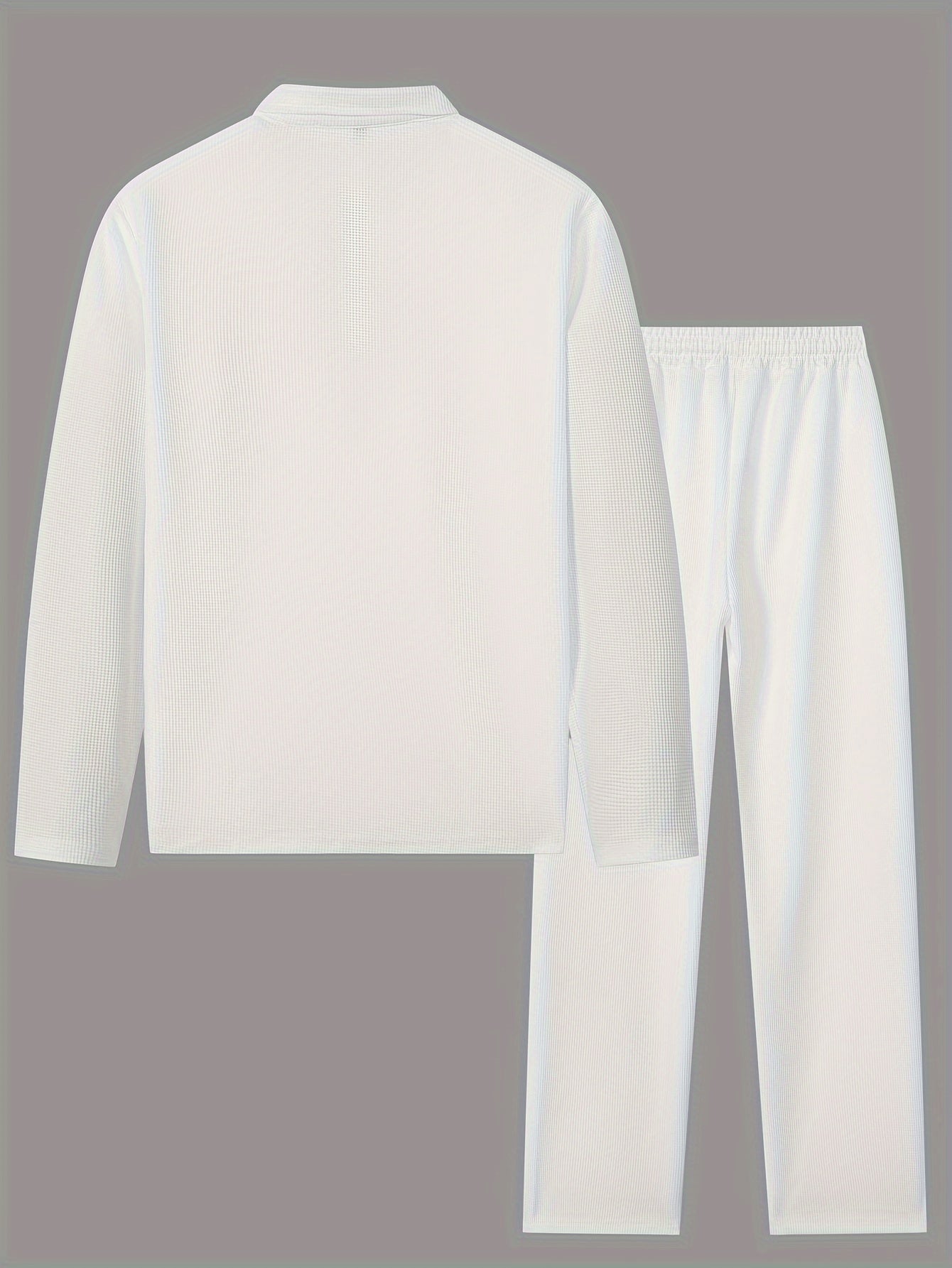 Men's 2pcs Solid Color Waffle Knit Casual Set: Long Sleeve Lapel Shirt, Long Sleeve Sweatshirt, and Solid Color Drawstring Pants. A Chic and Comfortable Casual Set Suitable for Men's Daily Casual Wear, Vacation Wear, and Spring/autumn Menswear Cole Hampton