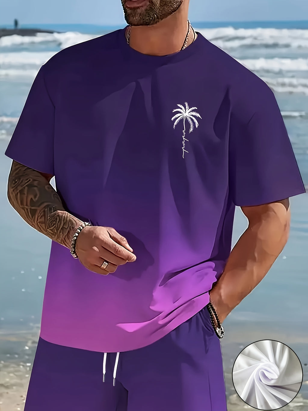 Men's fashion crewneck short-sleeved shorts two-piece set, 3D digital printing HD pattern, summer leisure and comfortable vacation sports Men's wear Cole Hampton