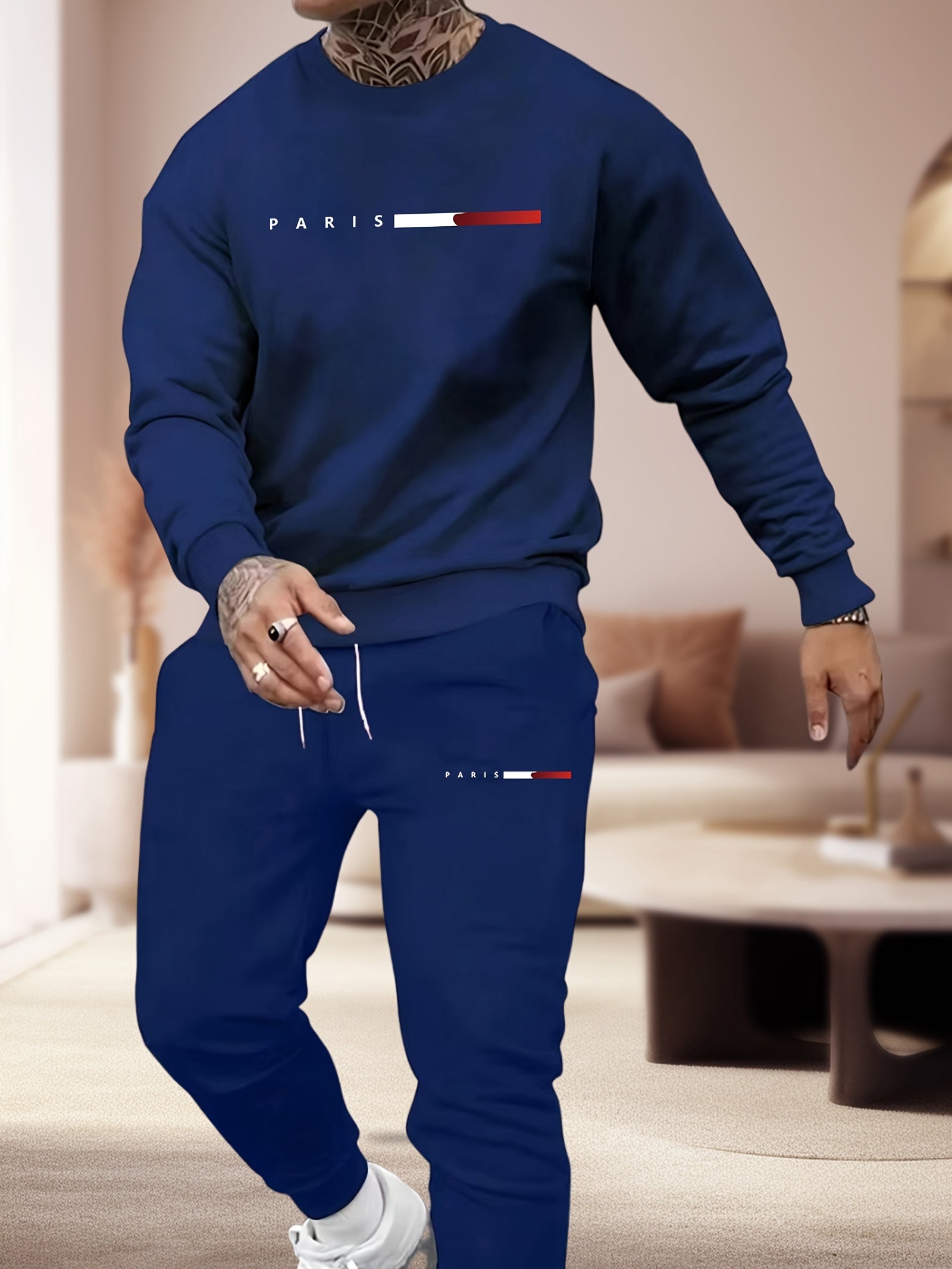 Men'S Sweatshirt And Print Casual Long Pants 2pcs Set Cole Hampton