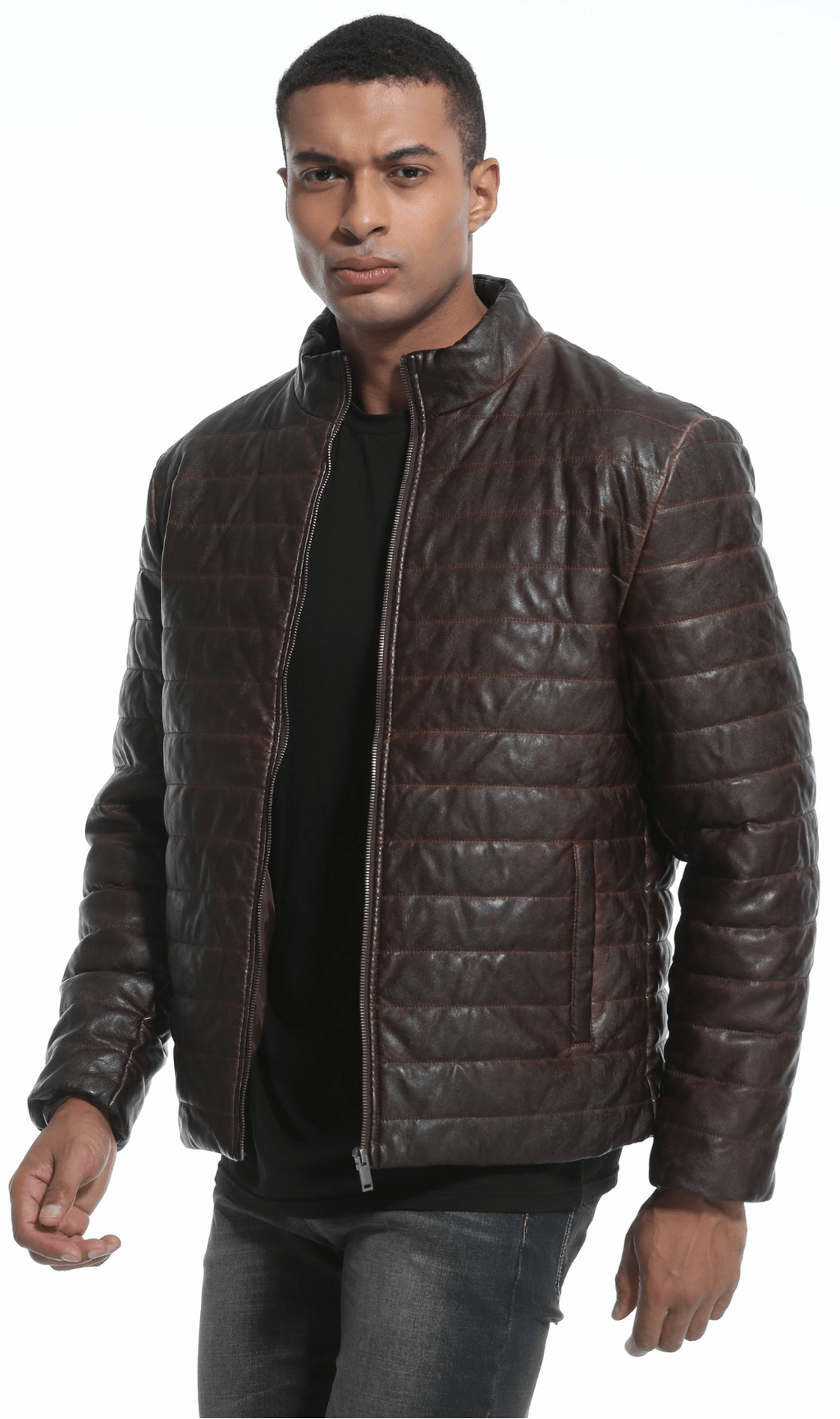 Arden Jacket – Men's Quilted Faux Leather Jacket – Modern Puffer Style Cole Hampton