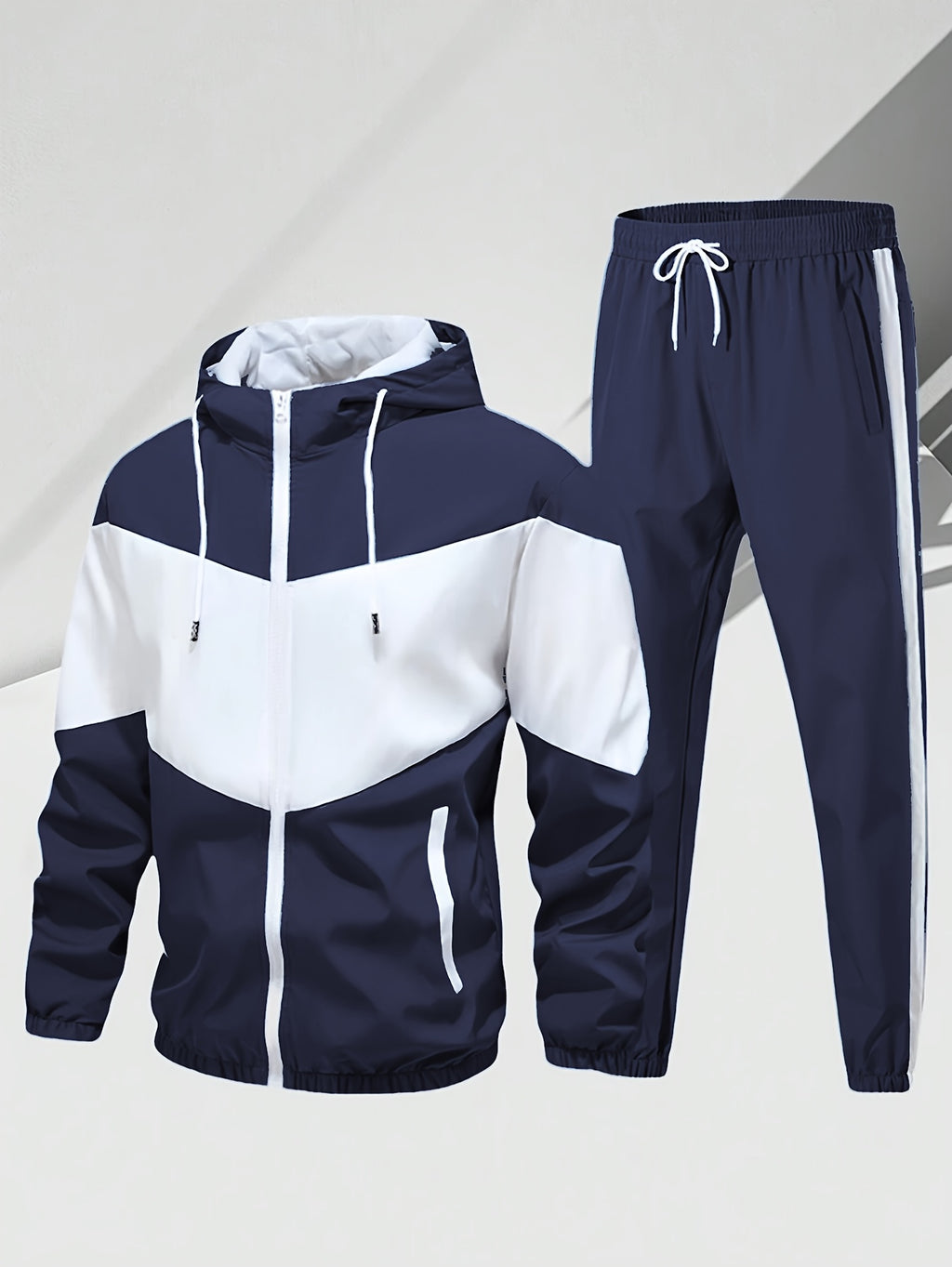 Men'S Casual 2pcs Athletic Set Unisex Couple All-Season Spring Autumn Loose Color-Block Athletic Outfit Hooded Sweater Zip-Up Jacket Long Sleeve Outerwear Long Pants Jogging Trousers Gym Workout Running Outdoor Set Elastic Pants Hoodie Top And Botto Cole Hampton