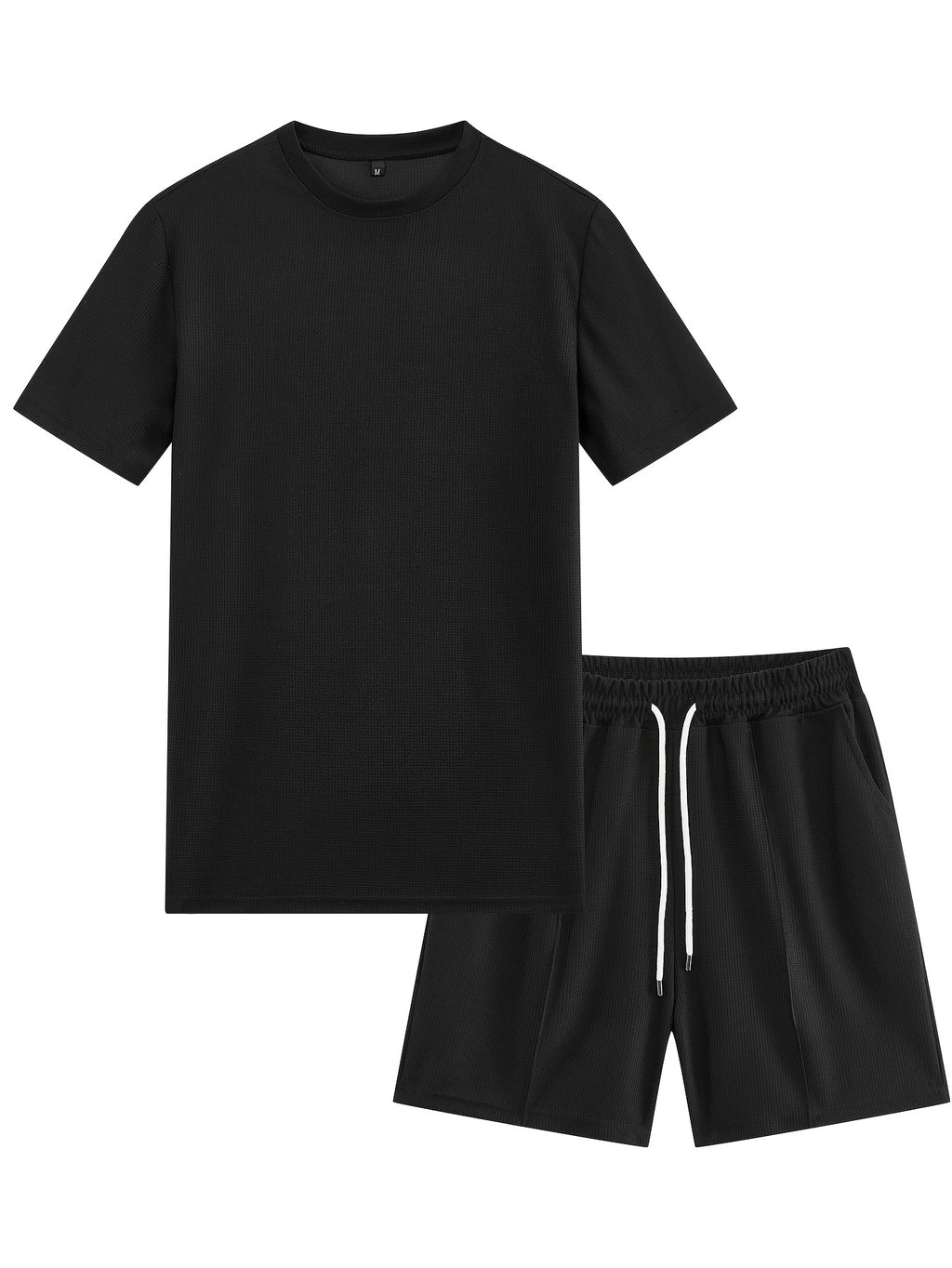 Men'S Waffle Round Neck Short Sleeve T-Shirt And Drawstring Shorts 2pcs Casual Athletic Regular Fit T-Shirt Top Spring Summer Outfit Cole Hampton