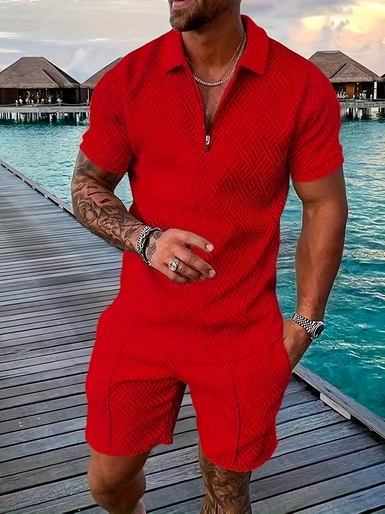 Men's Printed Shirt with Lapel, Pullover Casual Suit Cole Hampton