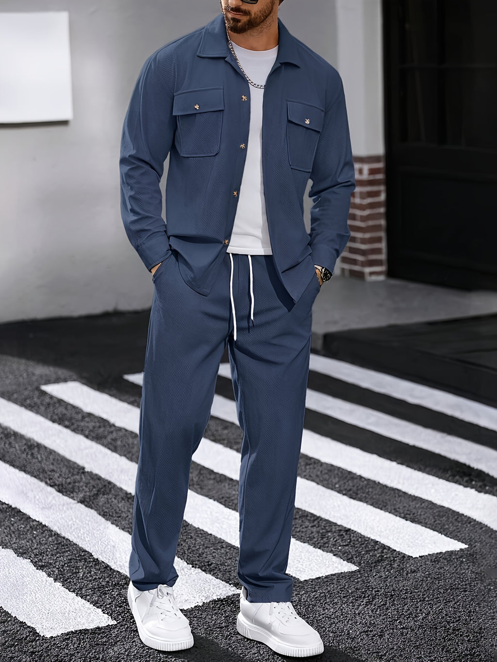 Cole Hampton Men's Shirt & Trousers Set, Two-Pocket Casual