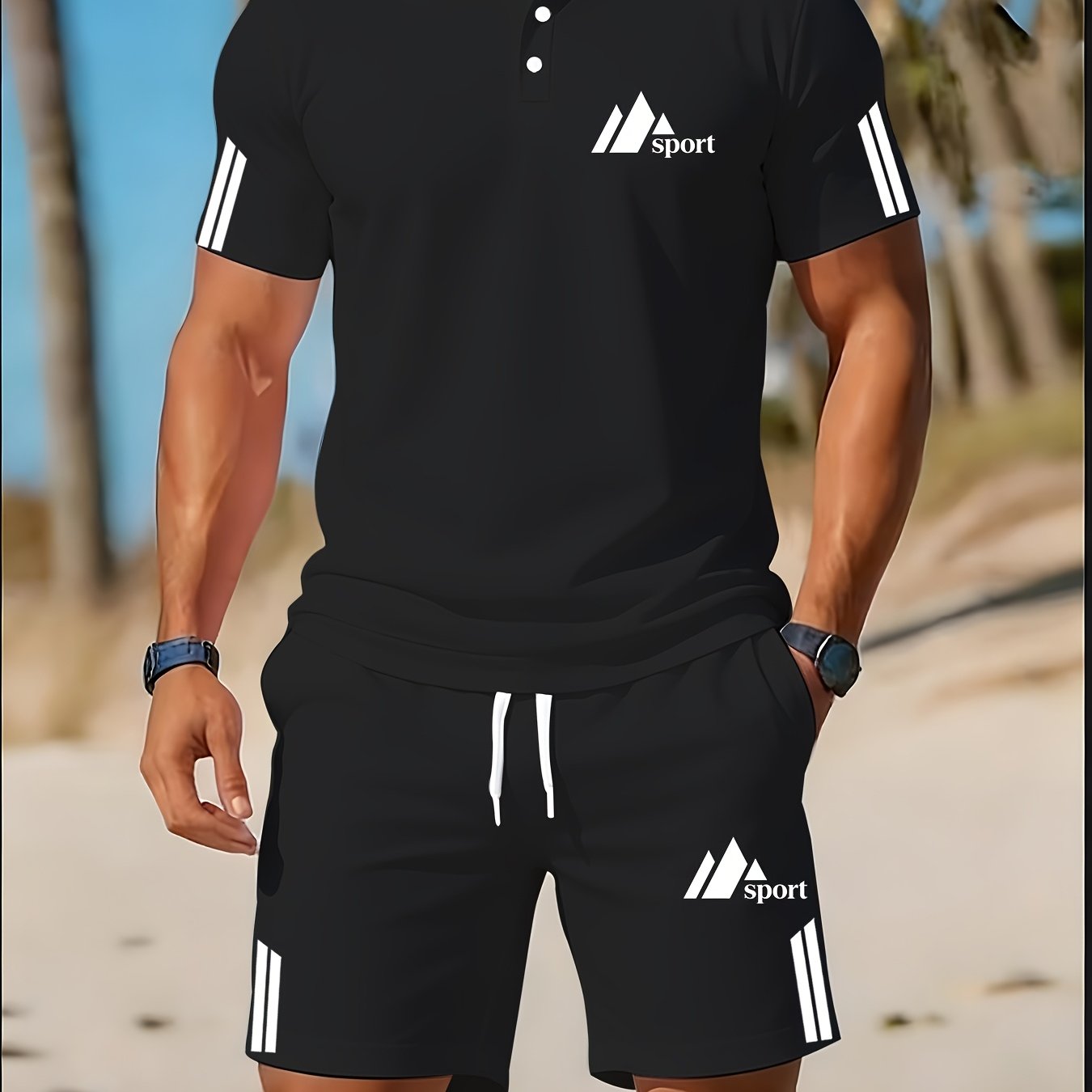 Cole Hampton Men's Polo Shirt & Shorts Set, Summer Casual Cole Hampton