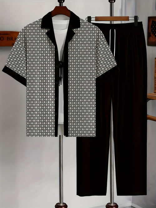 Cole Hampton Men's Cuban Collar Shirt & Pants Set, Star Print