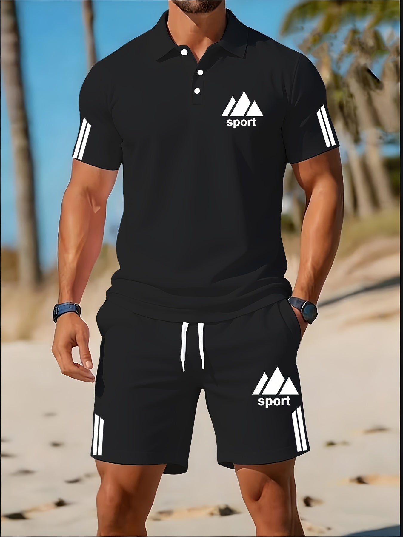 Cole Hampton Men's Polo Shirt & Shorts Set, Summer Casual Cole Hampton