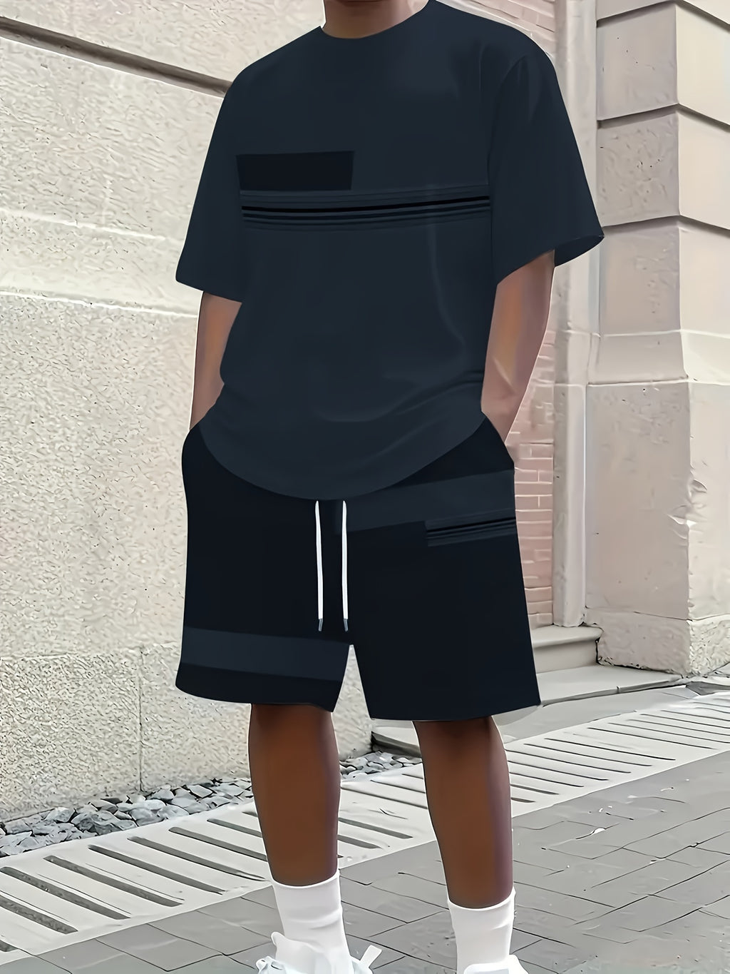 Men's Outdoor Outfit Set, Summer Trendy Fashion Short-Sleeve Crew Neck Creative Quick-Dry T-Shirt Top + Shorts, 3D Digital Print Vintage Style Striped Contrast Color Pattern, A Must-Have for Street Trendsetters, Suitable for Daily Casual Cole Hampton
