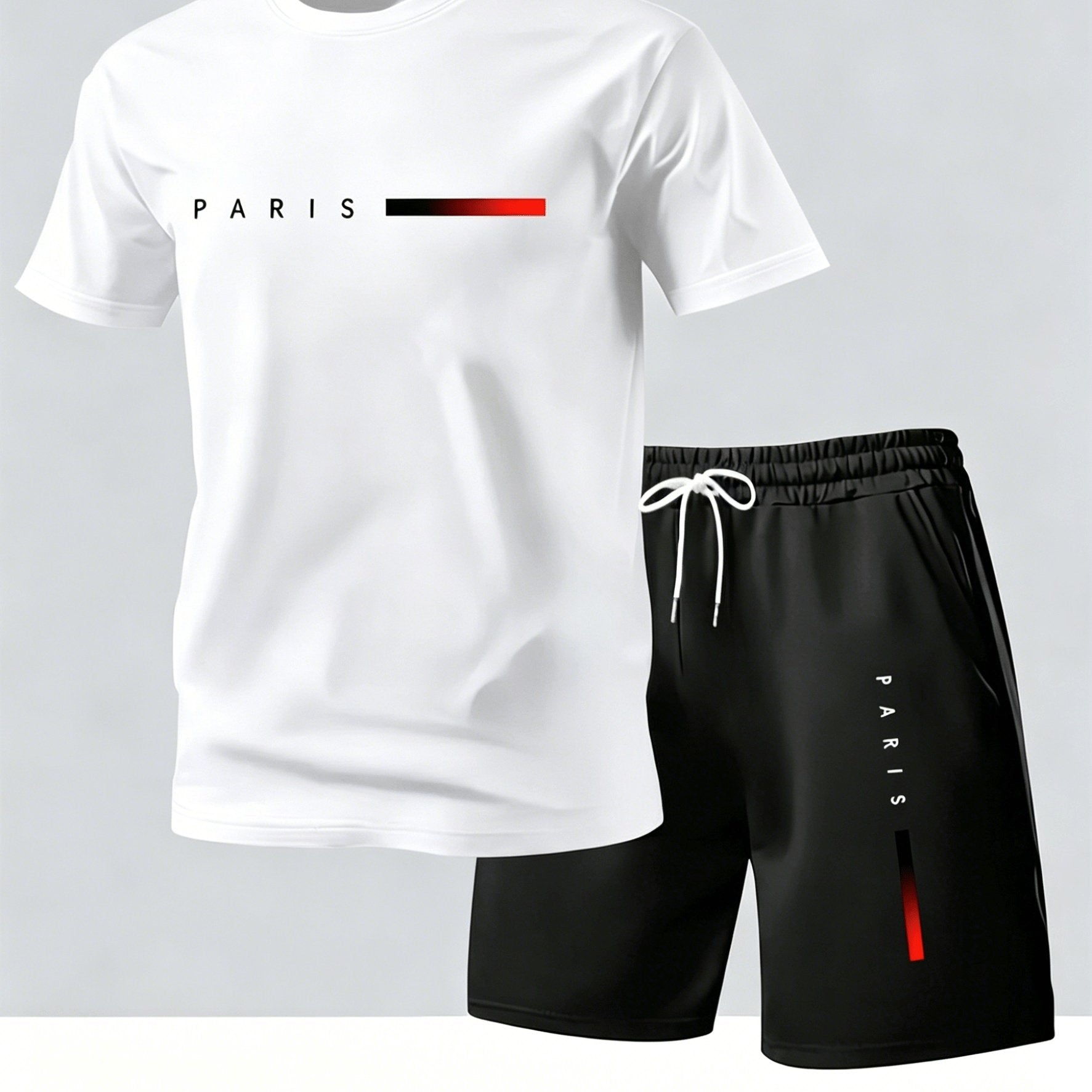 Summer Trend PARIS Print Pattern, Men's Fashion Casual T-shirt and Shorts Set Cole Hampton
