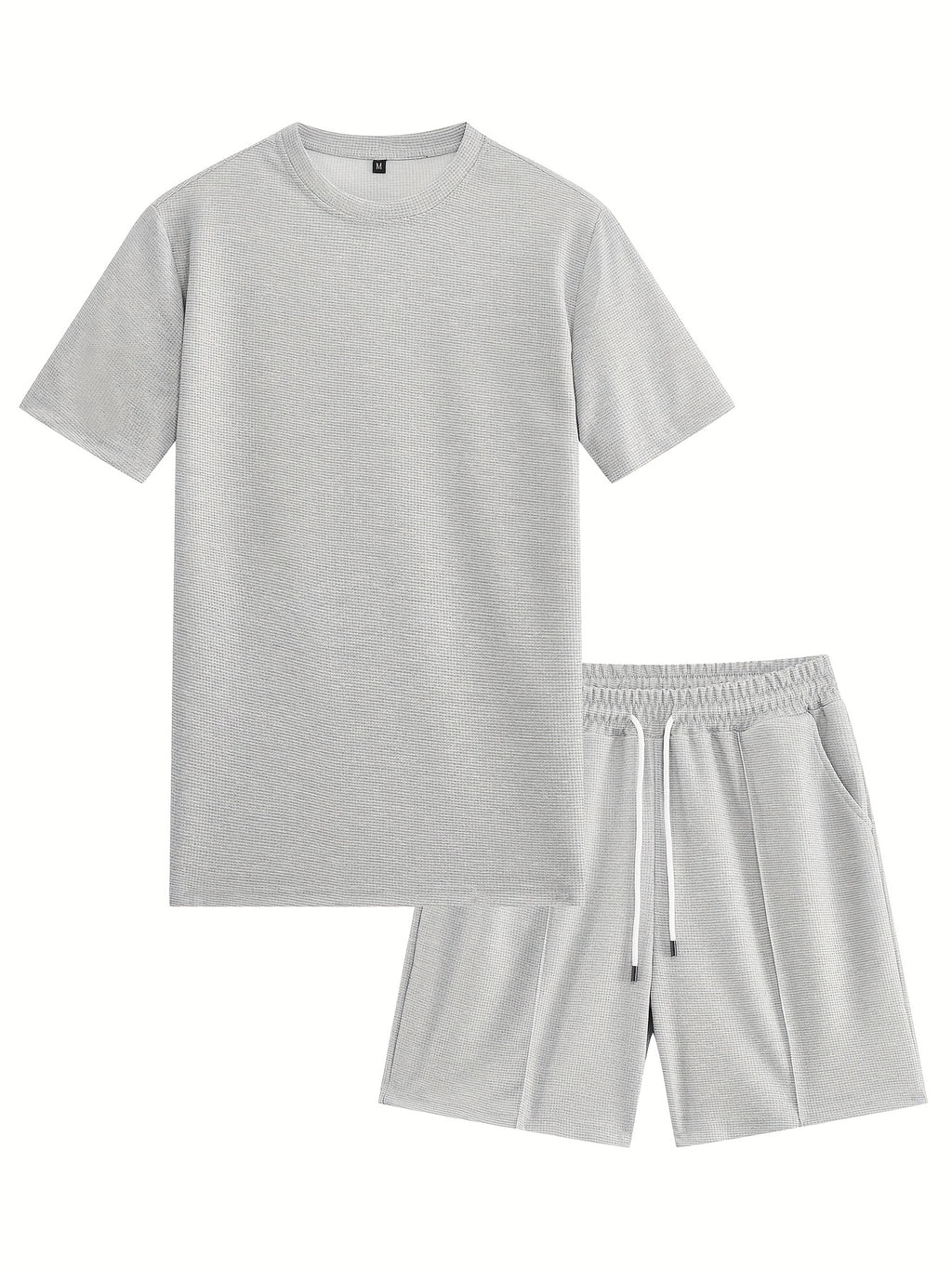 Men'S Waffle Round Neck Short Sleeve T-Shirt And Drawstring Shorts 2pcs Casual Athletic Regular Fit T-Shirt Top Spring Summer Outfit Cole Hampton