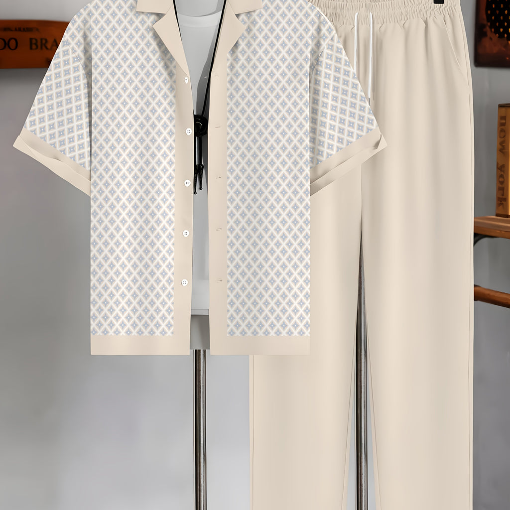 Cole Hampton Men's Cuban Collar Shirt & Pants Set, Star Print