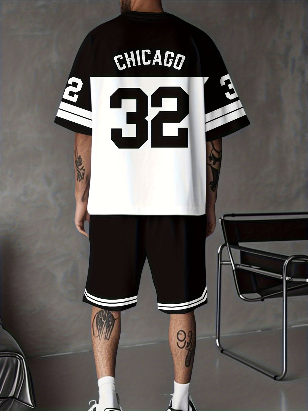Men's Casual T-Shirt, Crew Neck Short Sleeve and Shorts Set, with Striking "32" Number Pattern, Breathable Regular Fit for Daily and Formal Wear Cole Hampton