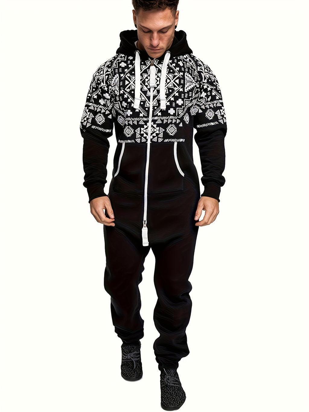 Cole Hampton Men's Hooded Fleece Jumpsuit, Full-Zip with Kangaroo Pocket