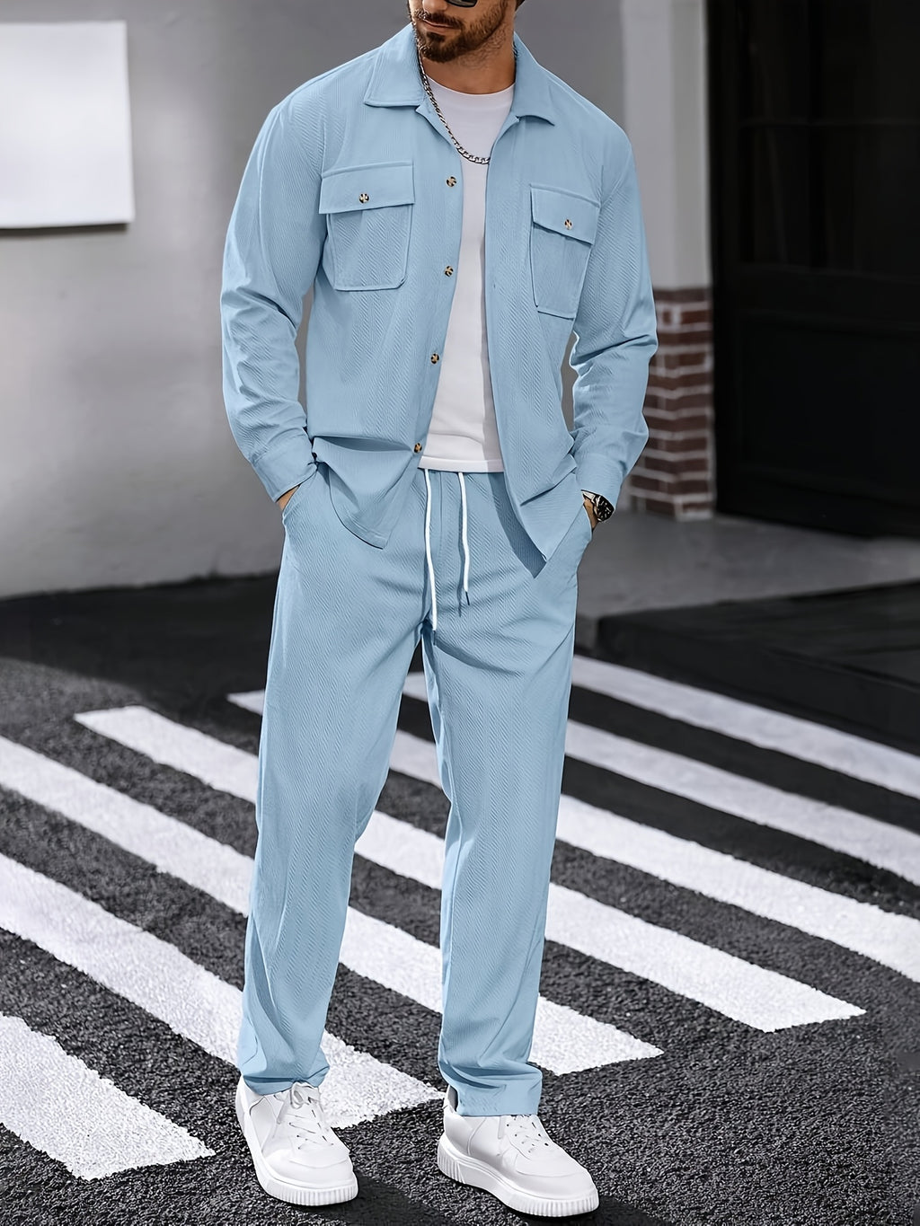 Cole Hampton Men's Shirt & Trousers Set, Two-Pocket Casual