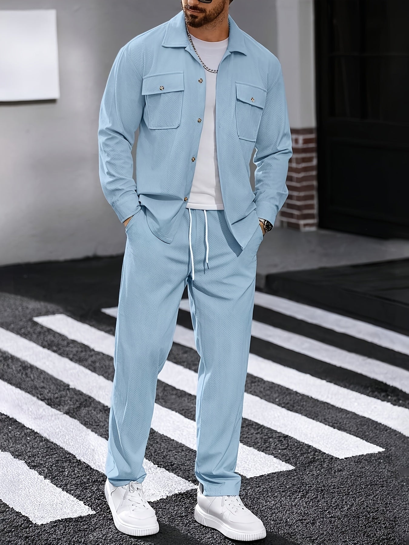 Cole Hampton Men's Shirt & Trousers Set, Two-Pocket Casual