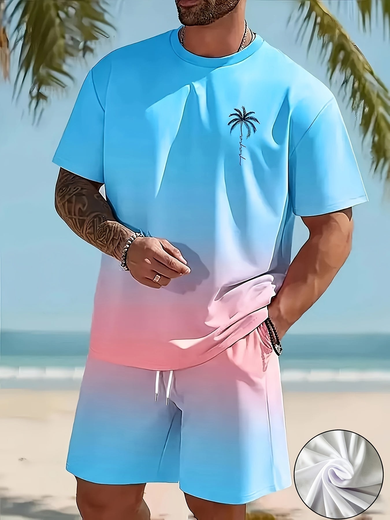 Men's fashion crewneck short-sleeved shorts two-piece set, 3D digital printing HD pattern, summer leisure and comfortable vacation sports Men's wear Cole Hampton