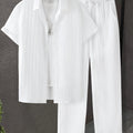 Men's Striped Casual Short-Sleeve Shirt + Casual Drawstring Lined Long Pants 2pcs Set with Elastic Waistband for Holiday Leisure Outings Cole Hampton