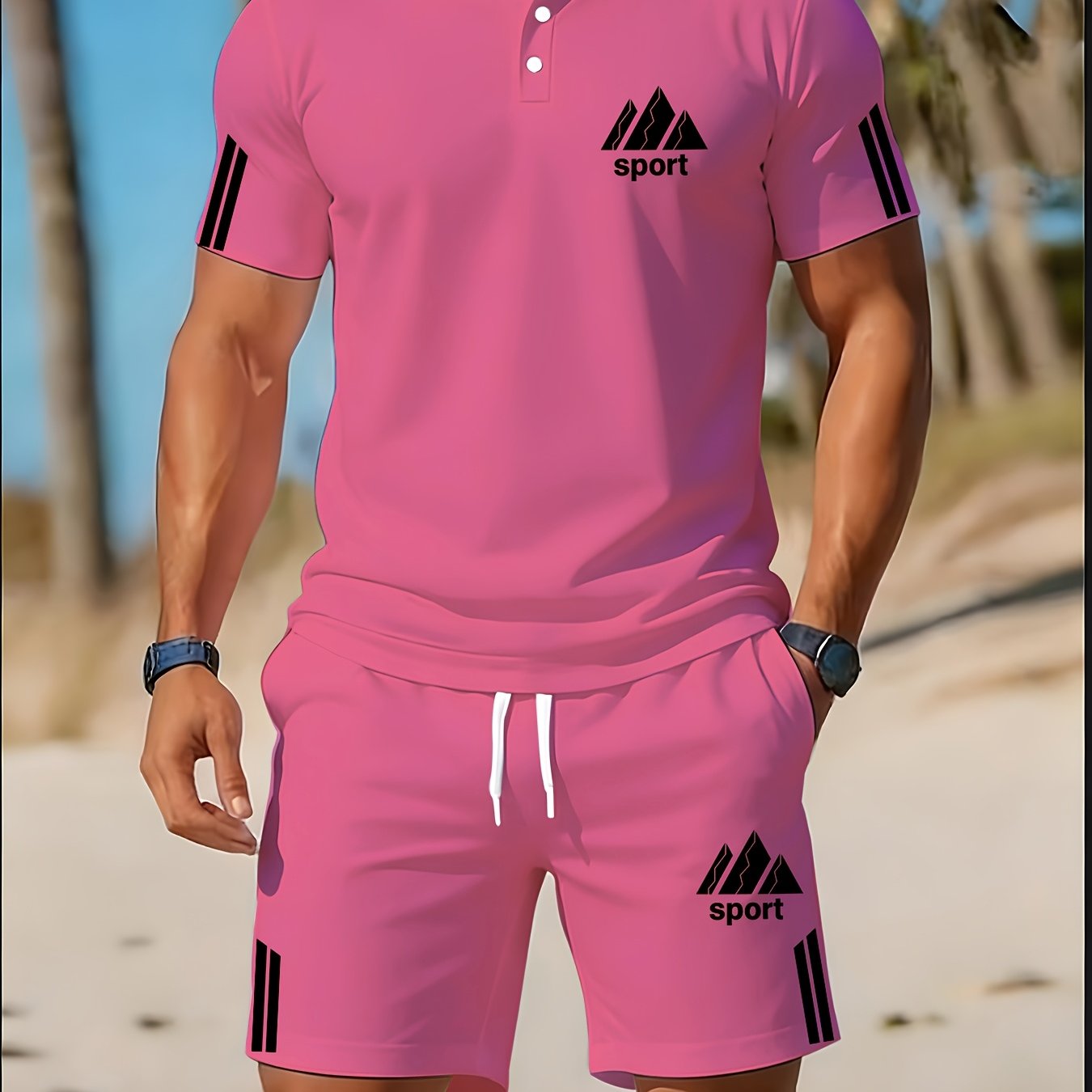Cole Hampton Men's Polo Shirt & Shorts Set, Summer Casual Cole Hampton