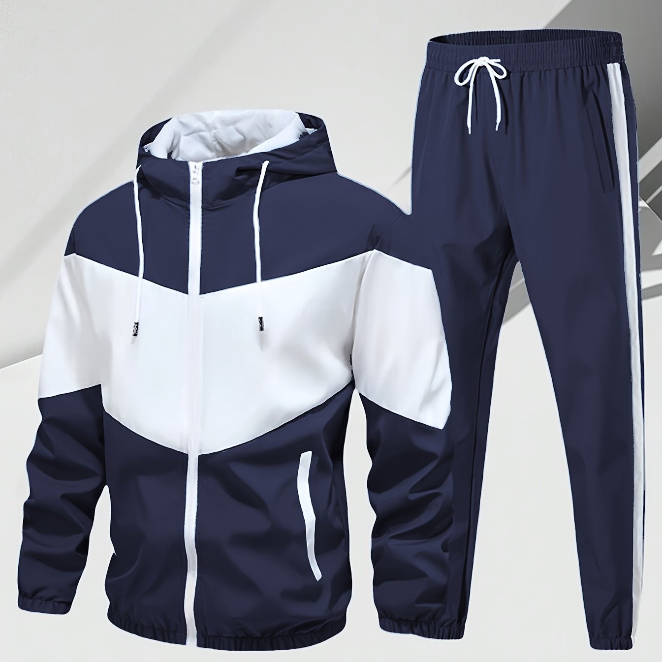 Men'S Casual 2pcs Athletic Set Unisex Couple All-Season Spring Autumn Loose Color-Block Athletic Outfit Hooded Sweater Zip-Up Jacket Long Sleeve Outerwear Long Pants Jogging Trousers Gym Workout Running Outdoor Set Elastic Pants Hoodie Top And Botto Cole Hampton
