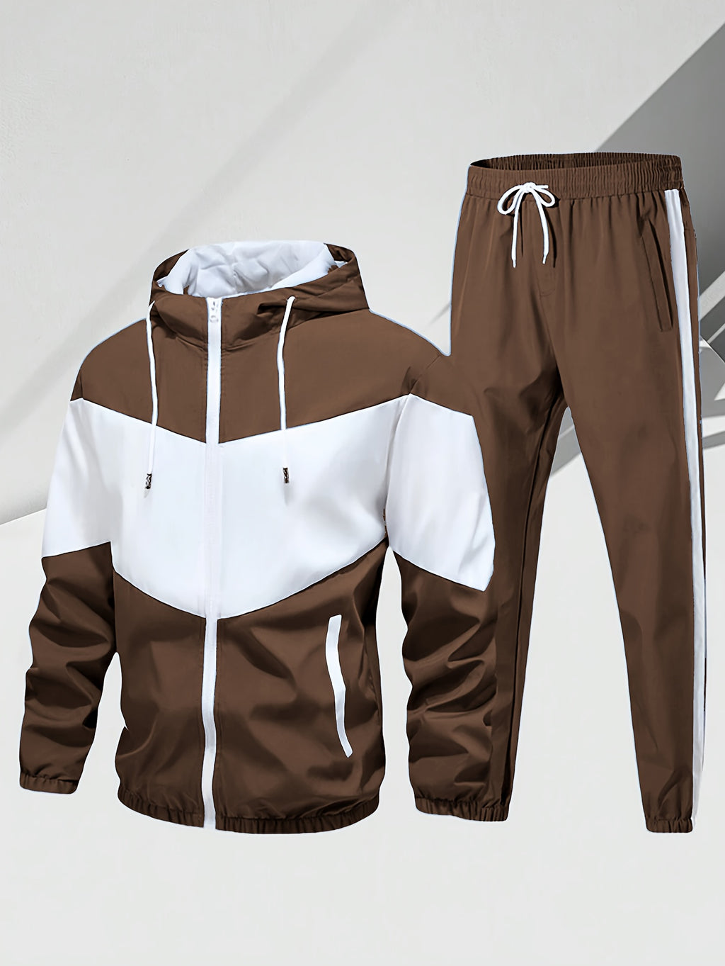 Men'S Casual 2pcs Athletic Set Unisex Couple All-Season Spring Autumn Loose Color-Block Athletic Outfit Hooded Sweater Zip-Up Jacket Long Sleeve Outerwear Long Pants Jogging Trousers Gym Workout Running Outdoor Set Elastic Pants Hoodie Top And Botto Cole Hampton