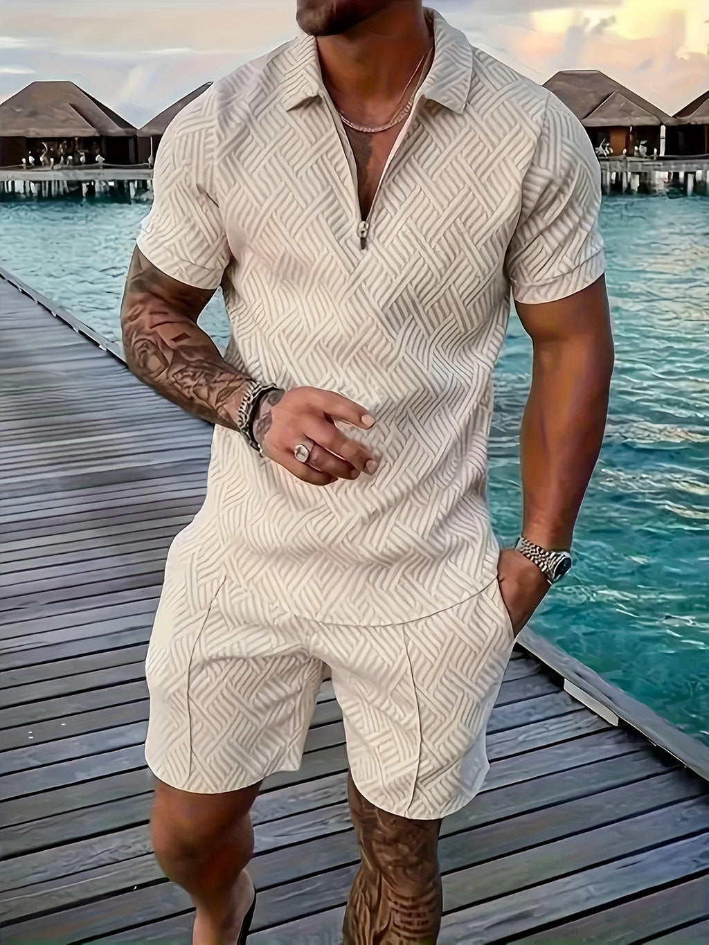 Men's Printed Shirt with Lapel, Pullover Casual Suit Cole Hampton