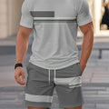 Men'S Summer Outdoor Outfit - Quick-Dry T-Shirt And Shorts, Retro Striped Print, Navy Blue And White, Casual Streetwear, Suitable for Fitness, Running, And Casual Wear, Perfect Gift for Birthdays Or Holidays Cole Hampton