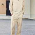 Men's 2pcs Solid Color Waffle Knit Casual Set: Long Sleeve Lapel Shirt, Long Sleeve Sweatshirt, and Solid Color Drawstring Pants. A Chic and Comfortable Casual Set Suitable for Men's Daily Casual Wear, Vacation Wear, and Spring/autumn Menswear Cole Hampton