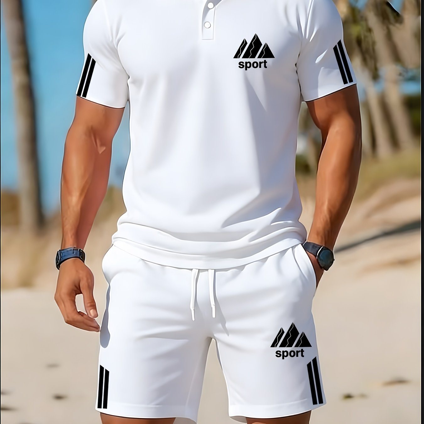 Cole Hampton Men's Polo Shirt & Shorts Set, Summer Casual Cole Hampton